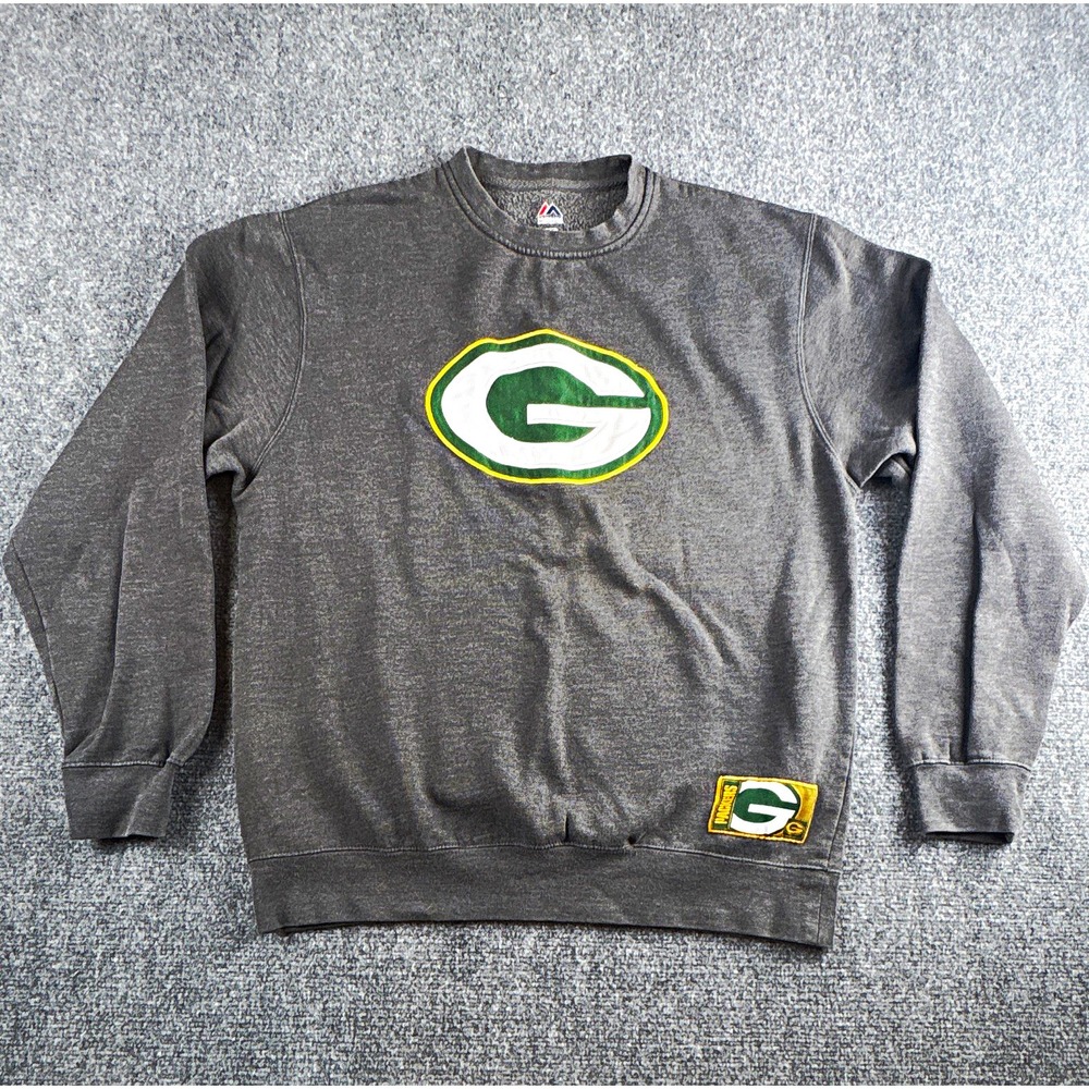 Vintage Majestic Green Bay Packers Crewneck Sweatshirt -Gray Embroidered Men's L